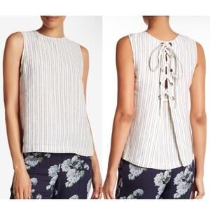 Theory Kreshellan Pinstripe Laced Back Linen Tank